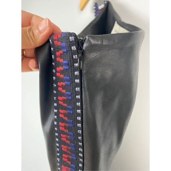 Pinko Faux Leather Trouser Pants w/ Side Embroidery Detail - Picture 10 of 12